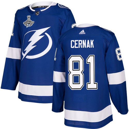 Adidas Tampa Bay Lightning Men #81 Erik Cernak Blue Home Authentic 2020 Stanley Cup Champions Stitched NHL Jersey